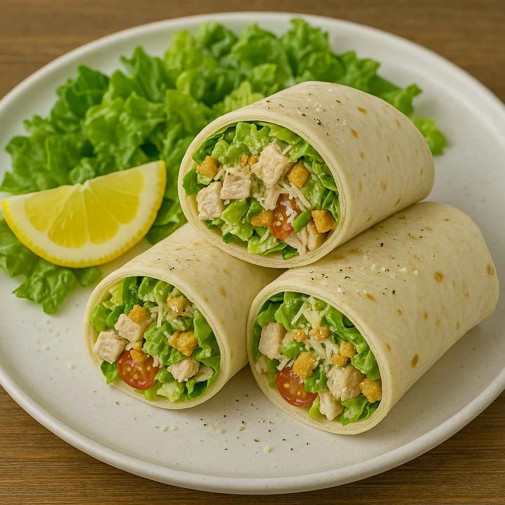 Chicken Caesar Salad Wraps plated for lunch
