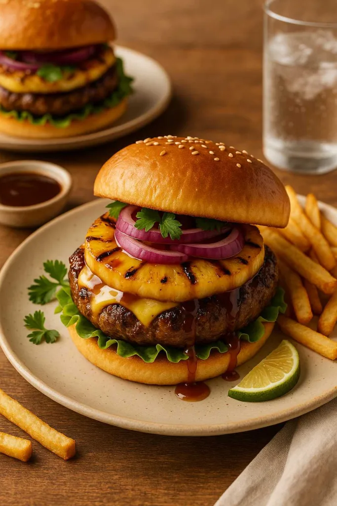 Serving of Delicious Grilled Pineapple Burgers