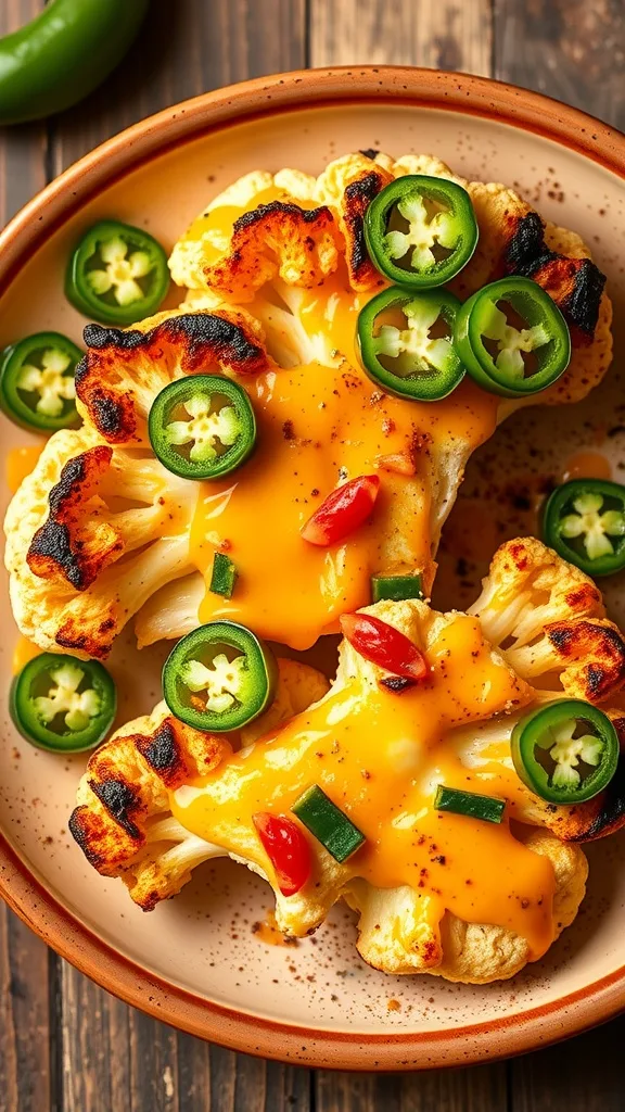 Spicy Cheddar Cauliflower Steaks with Jalapeños
