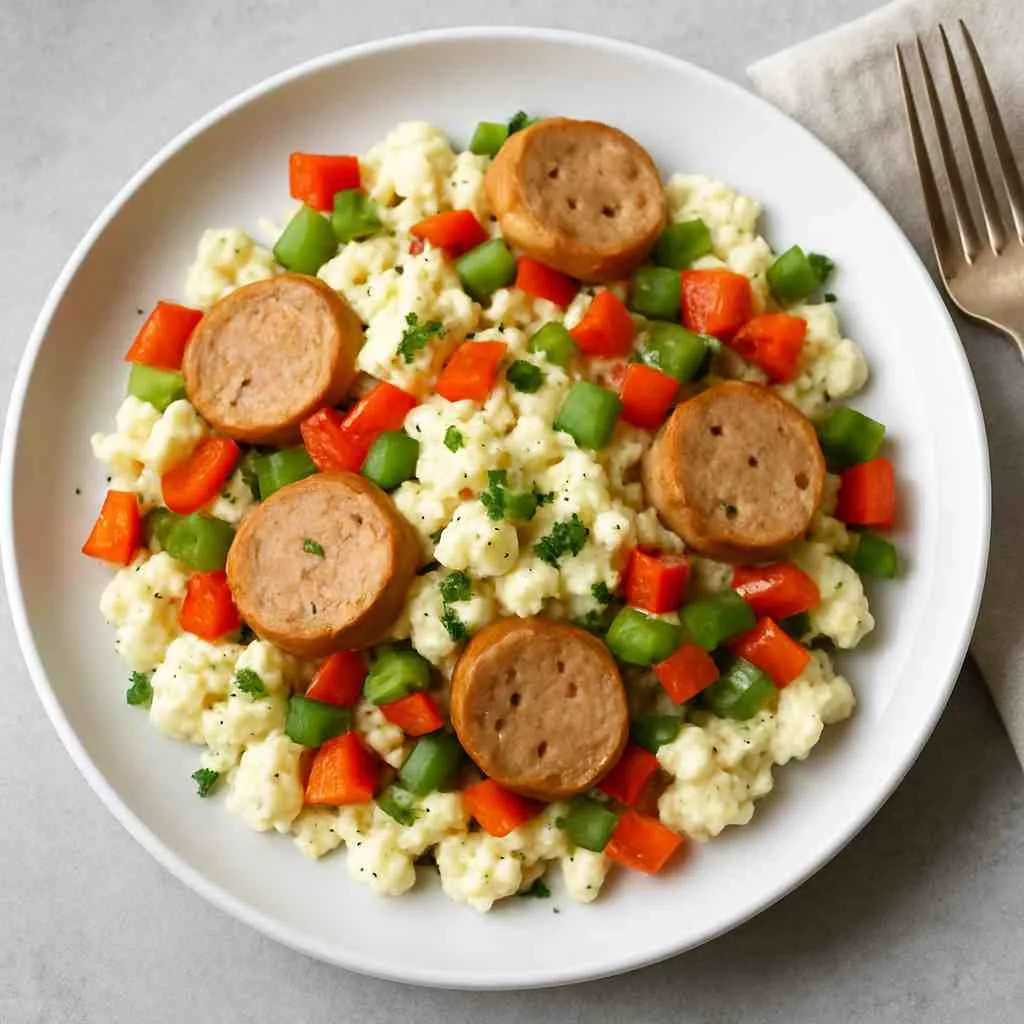 Egg White Veggie Scramble with Turkey Sausage