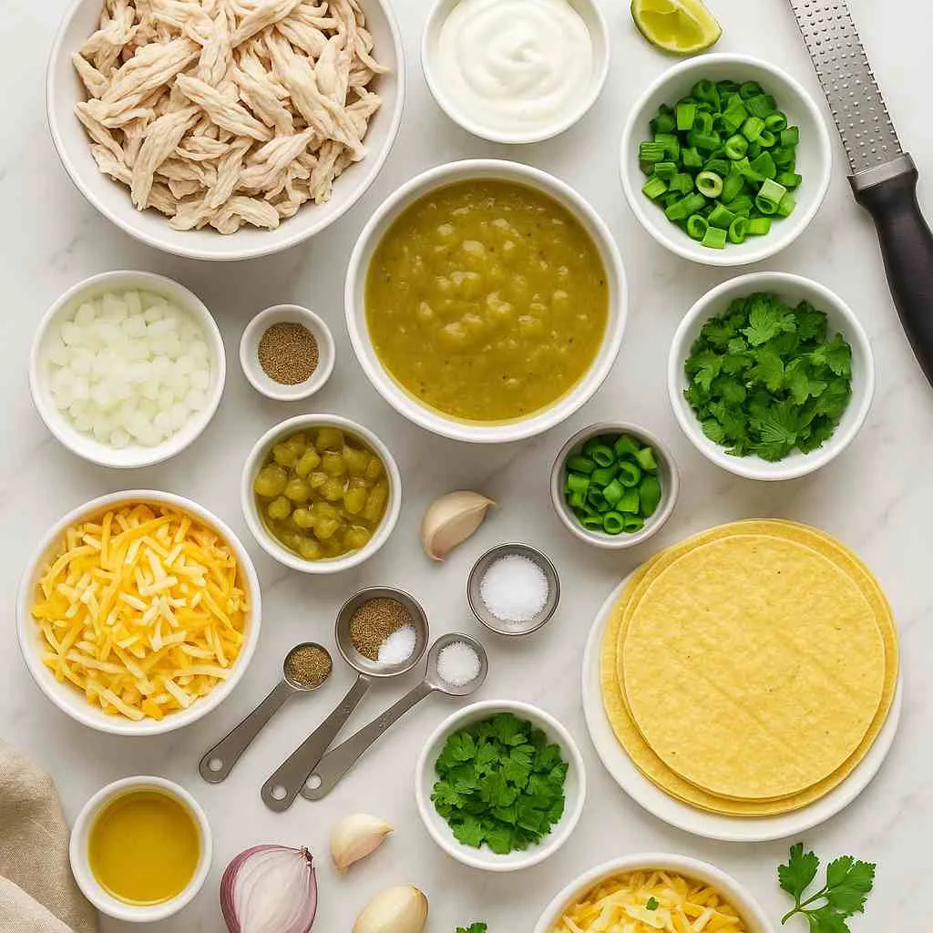 Ingredients of Green Chile Chicken Enchiladas