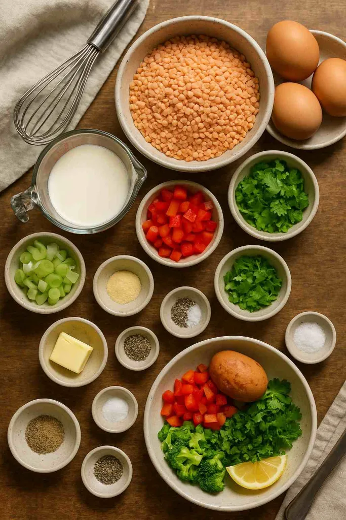 Ingredients of Homemade Energizing Savory Red Lentil Pancakes