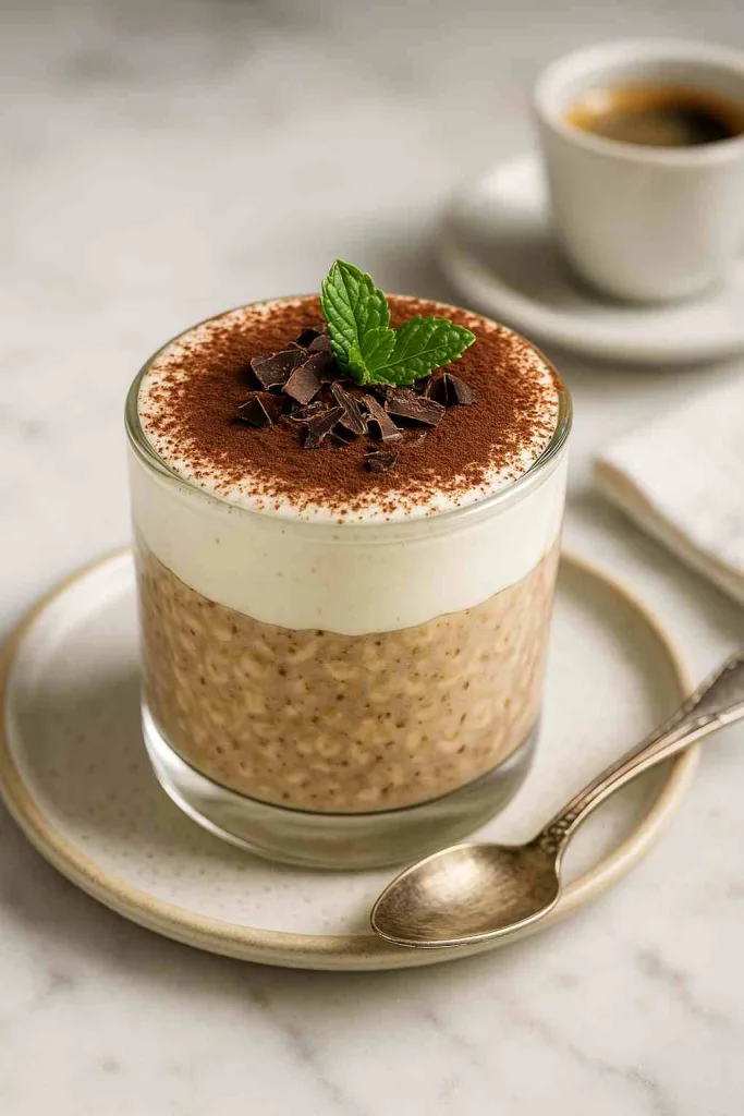 Serving of High Protein Tiramisu Overnight Oats