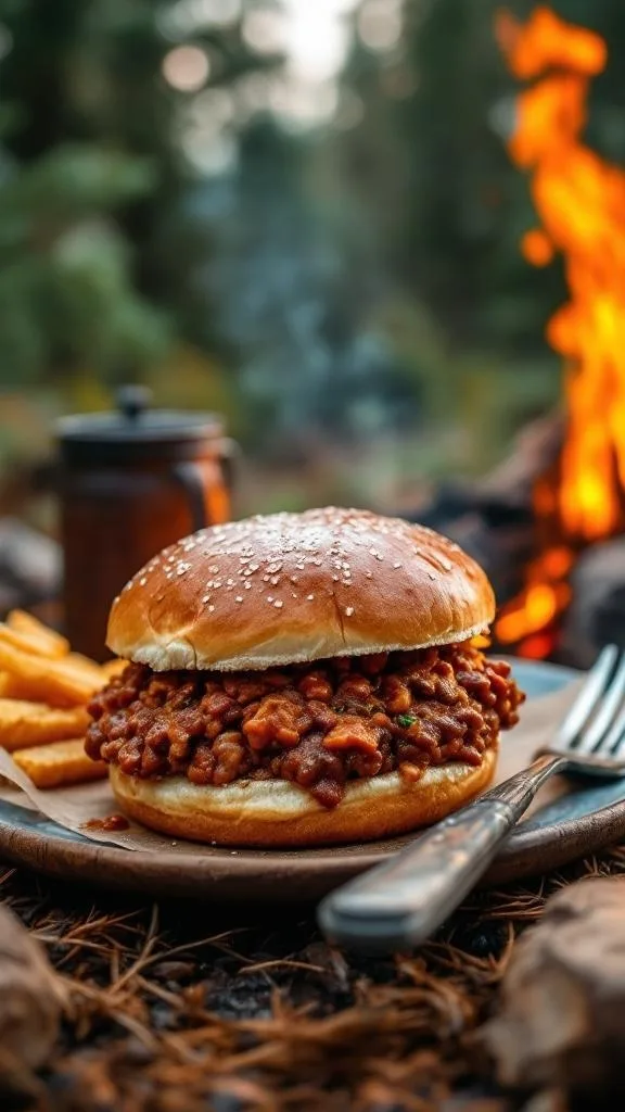 Grilled vegetable kabobs with colorful vegetables on skewers, set against a campfire background.