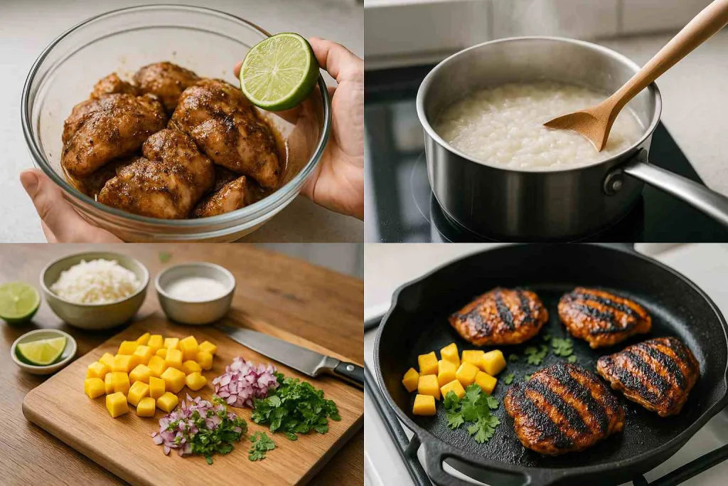 How to Make Jerk Chicken Bowls with Mango Salsa and Coconut Rice