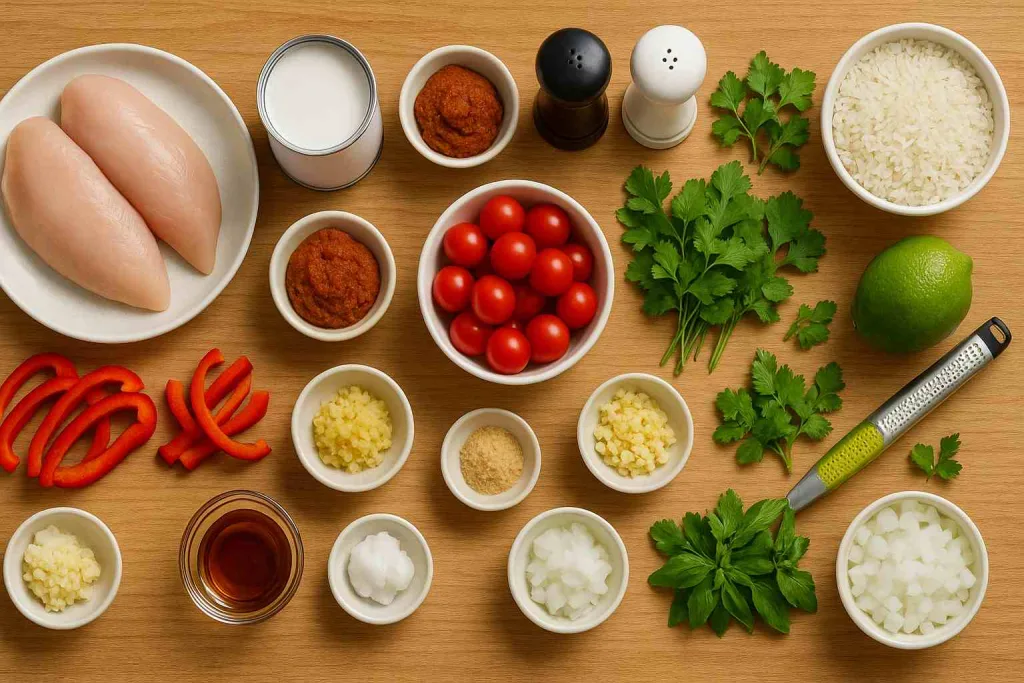 Ingredients for Basil Chicken in Coconut Curry Sauce