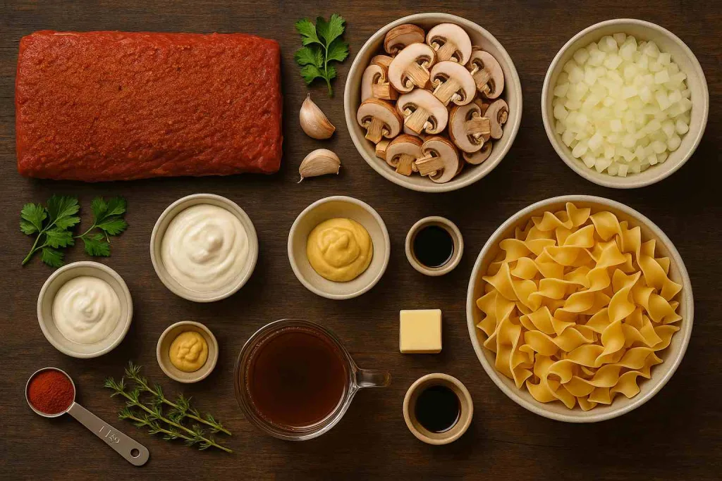 Ingredients for Brisket and Mushroom Stroganoff