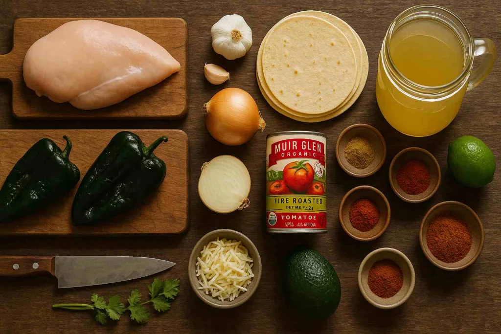 Ingredients for Poblano Chicken Tortilla Soup