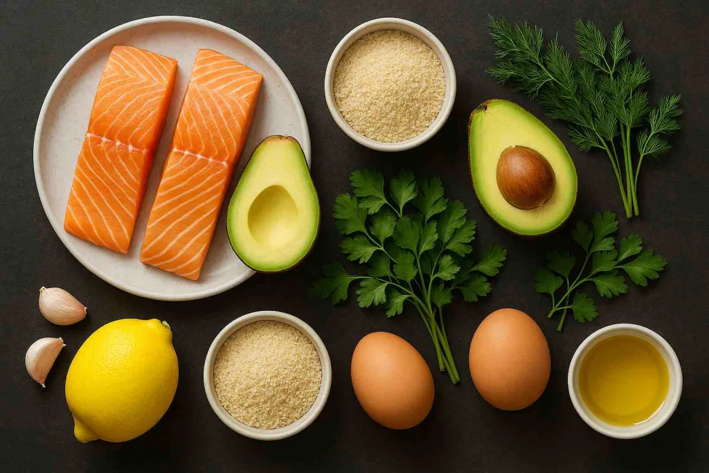Ingredients of Baked Salmon Balls with Creamy Avocado Sauce