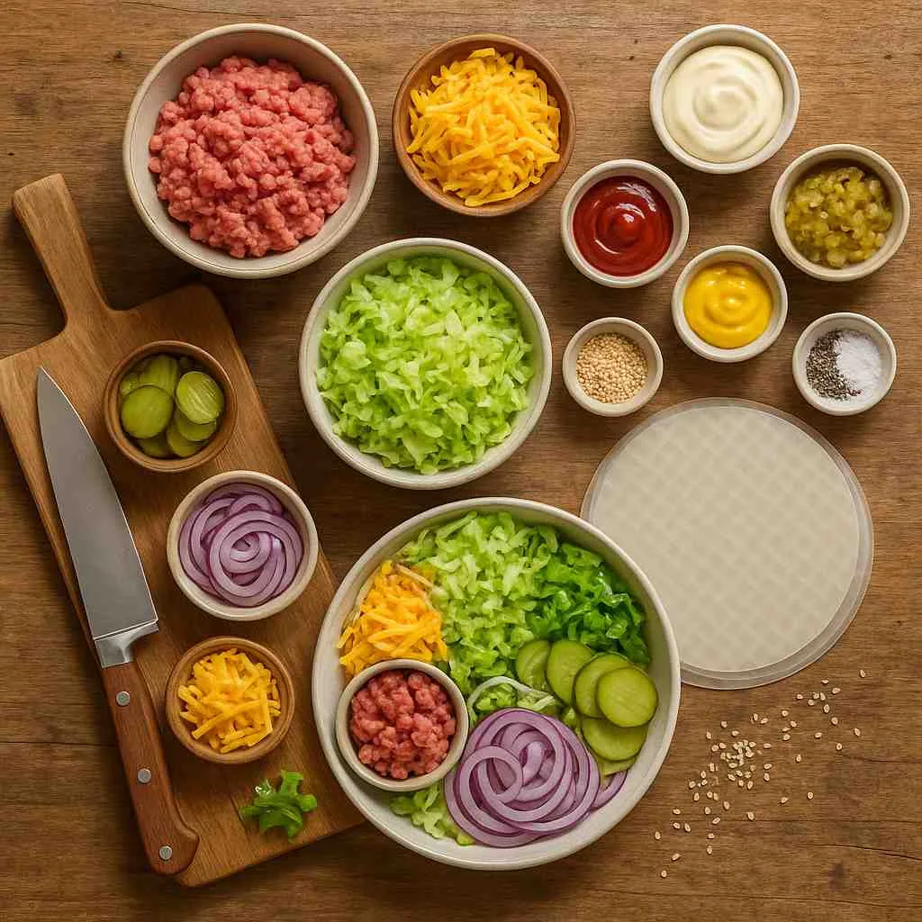 Ingredients of Big Mac Rice Paper Rolls