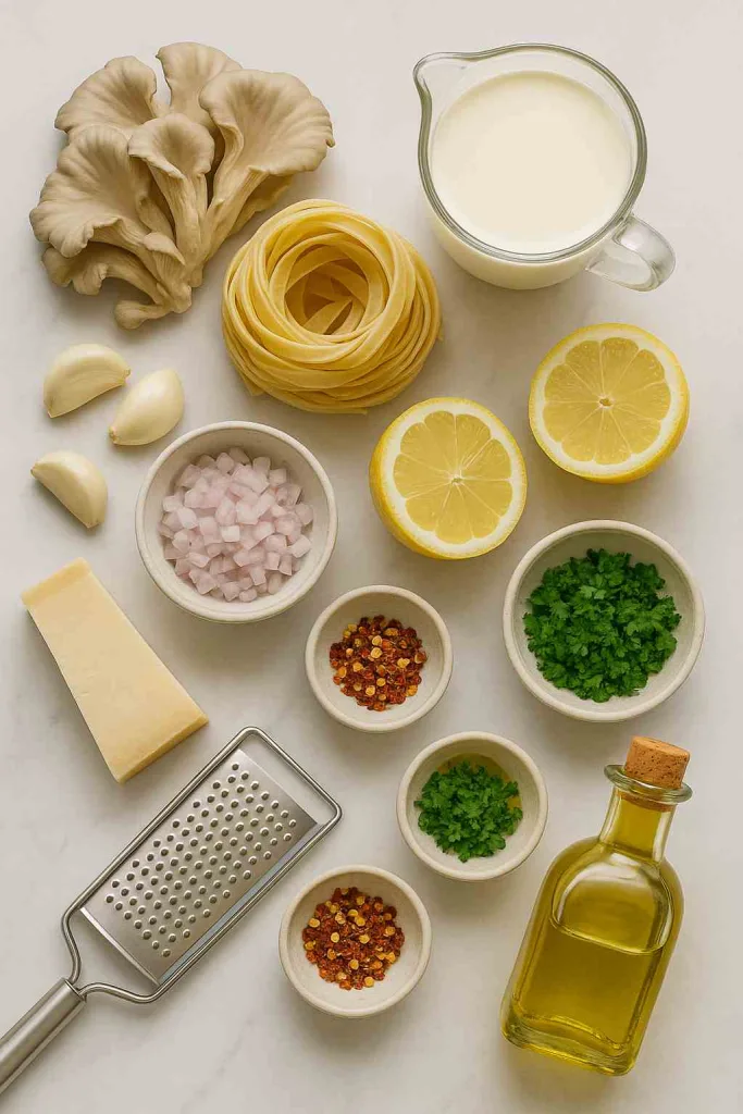 Ingredients of Creamy Oyster Mushroom Pasta