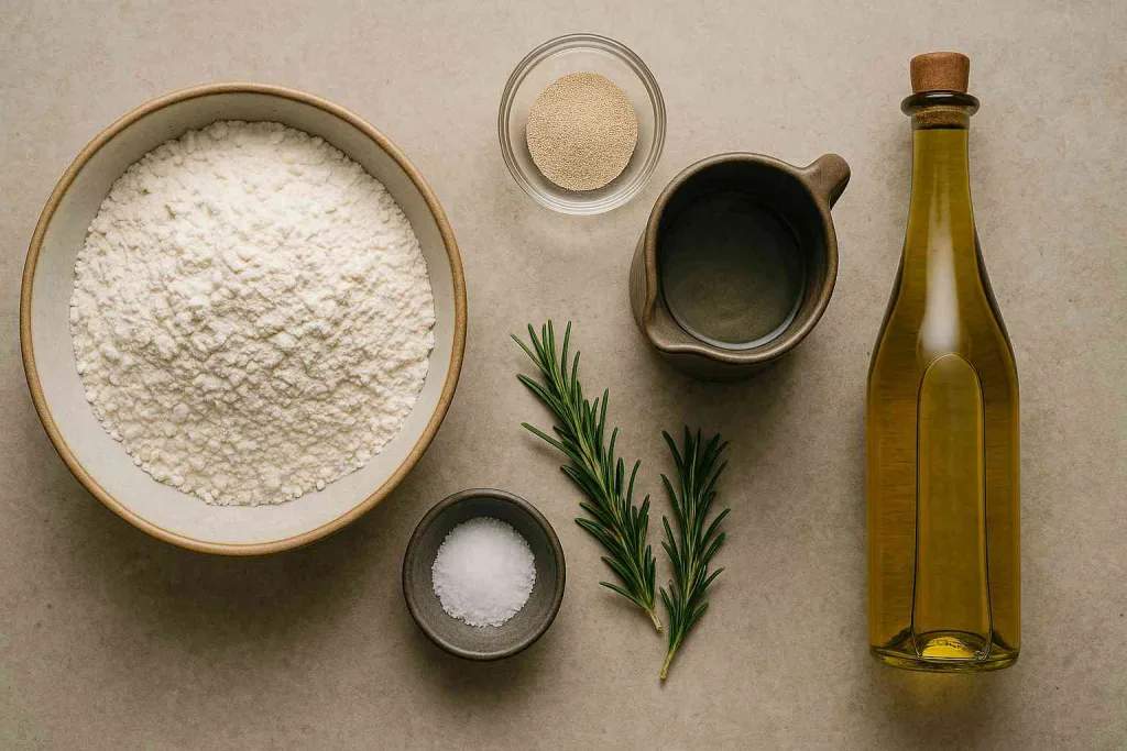 Ingredients of Fluffy No-Knead Focaccia Bread