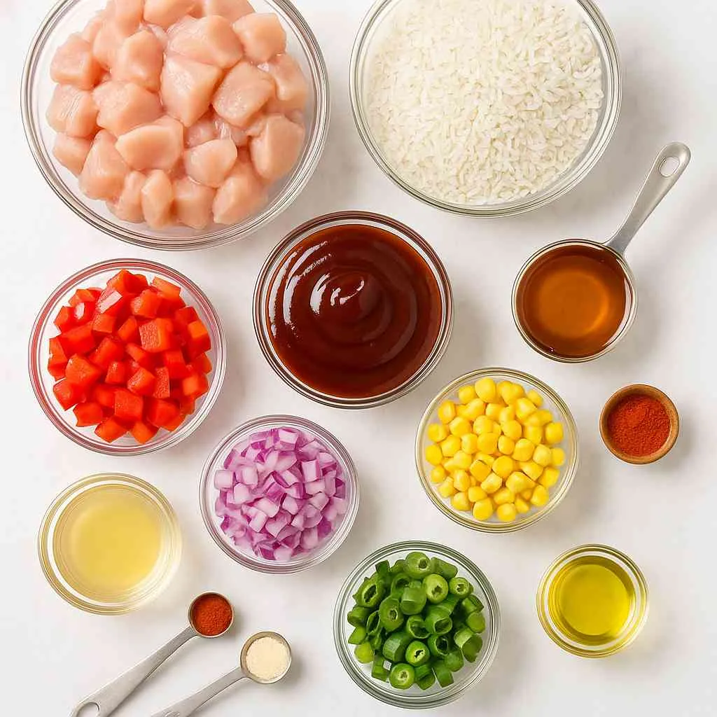 Ingredients of One-Pan Bold Honey BBQ Chicken Rice
