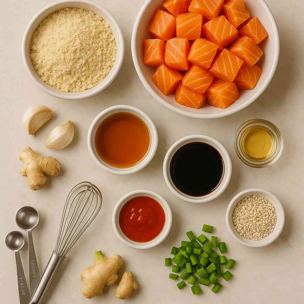 Ingredients of Sweet & Spicy Crispy Salmon Nuggets