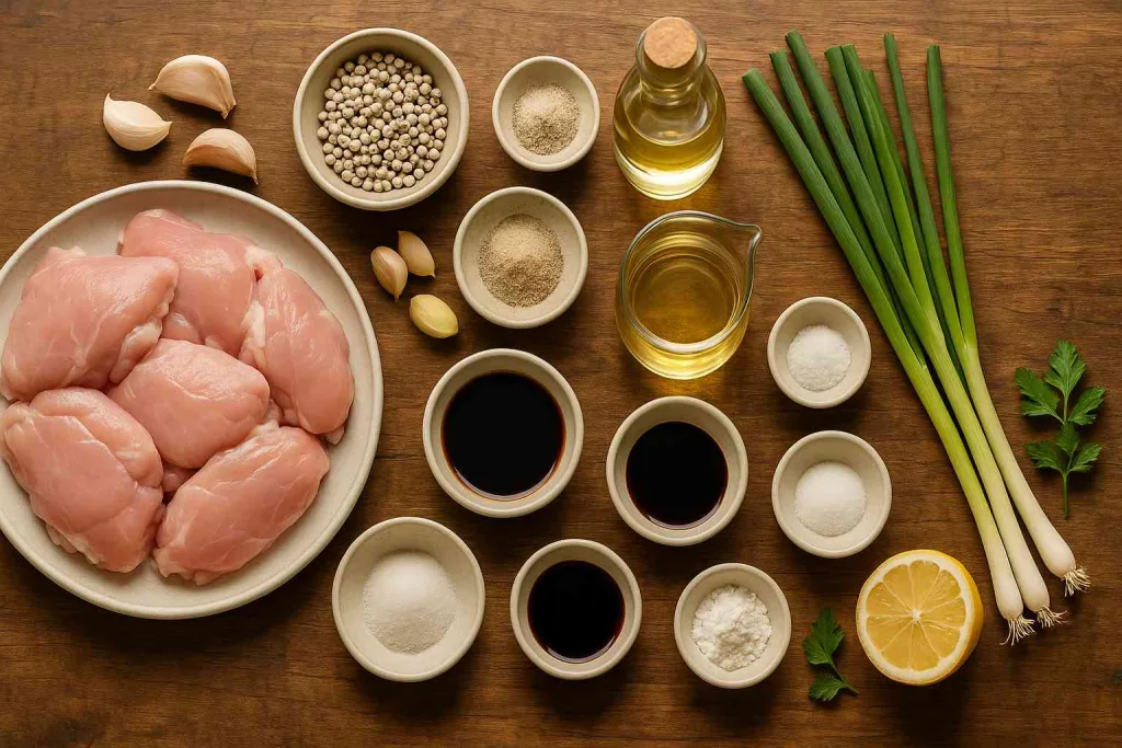 Ingredients with Sourcing Tips of white pepper chicken