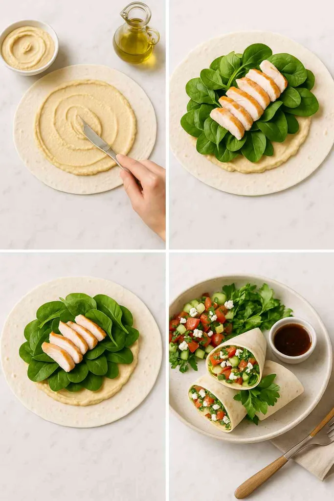 Instructions of Mediterranean Hummus Wrap