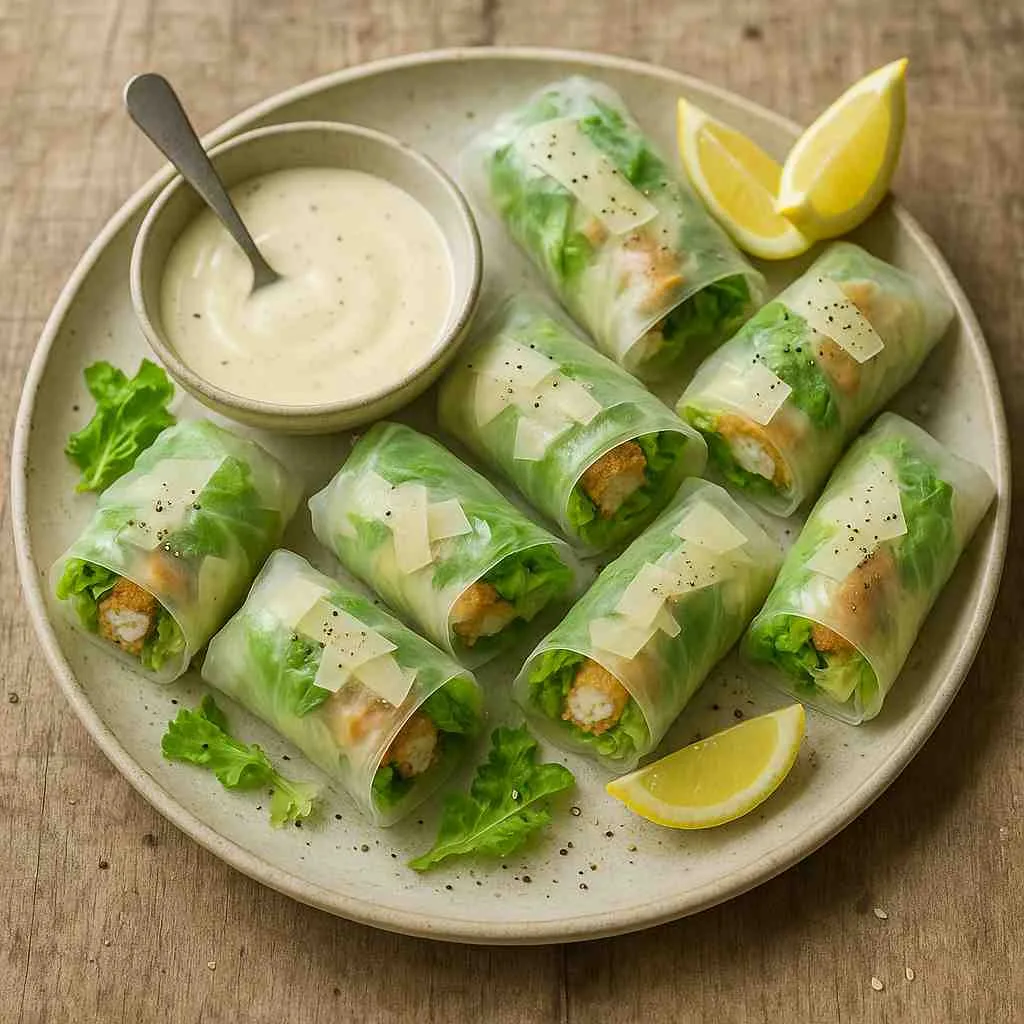 Overview of Crispy Chicken Caesar Salad Rice Paper Rolls