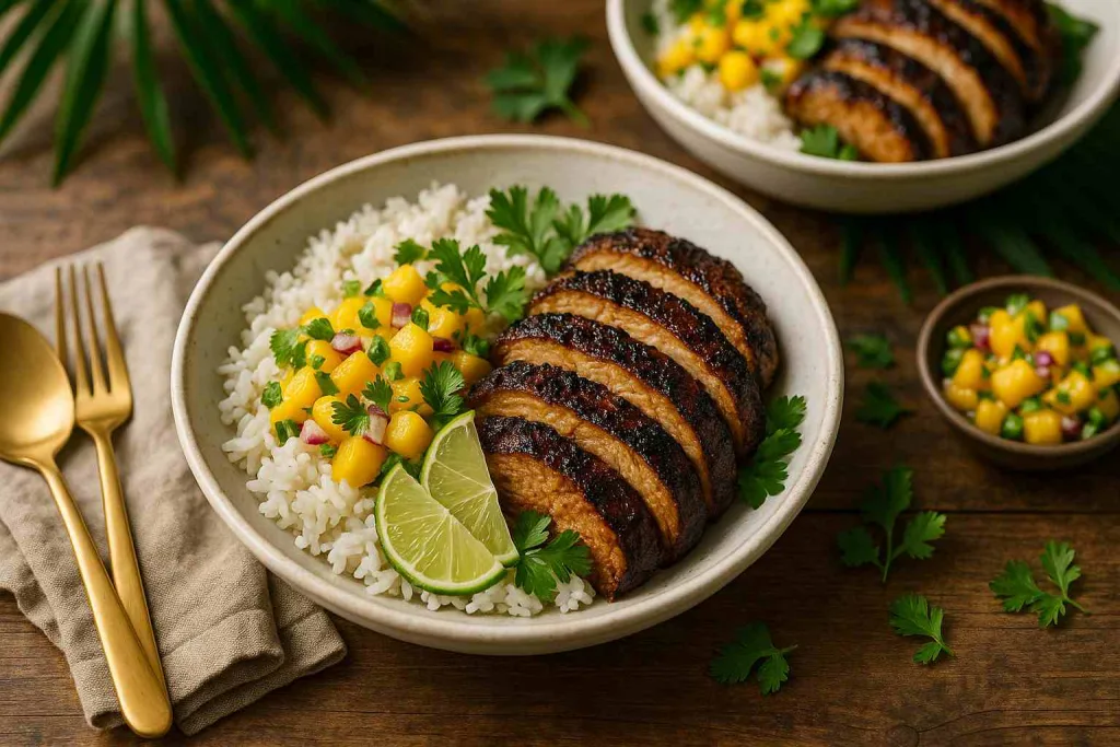 Overview of Jerk Chicken Bowls with Mango Salsa and Coconut Rice