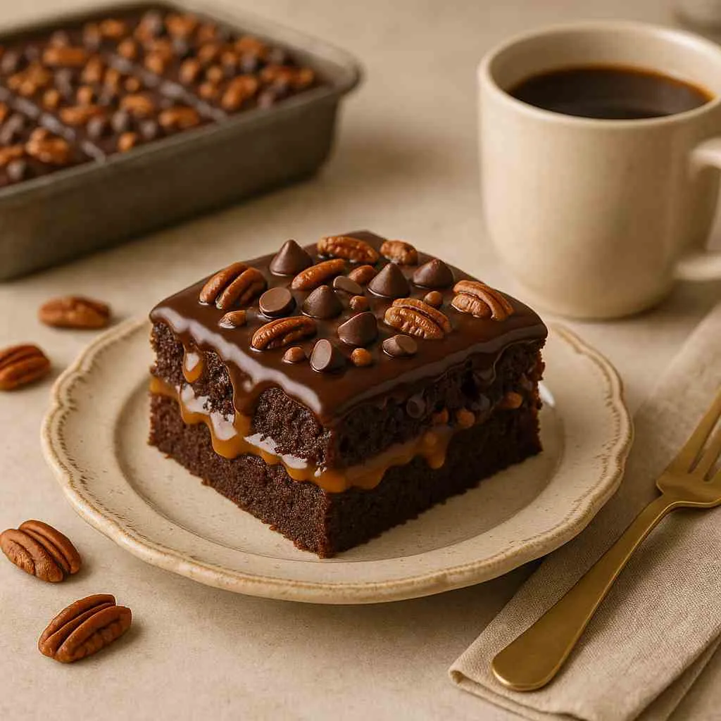 Serving Suggestions of Turtle Texas Sheet Cake