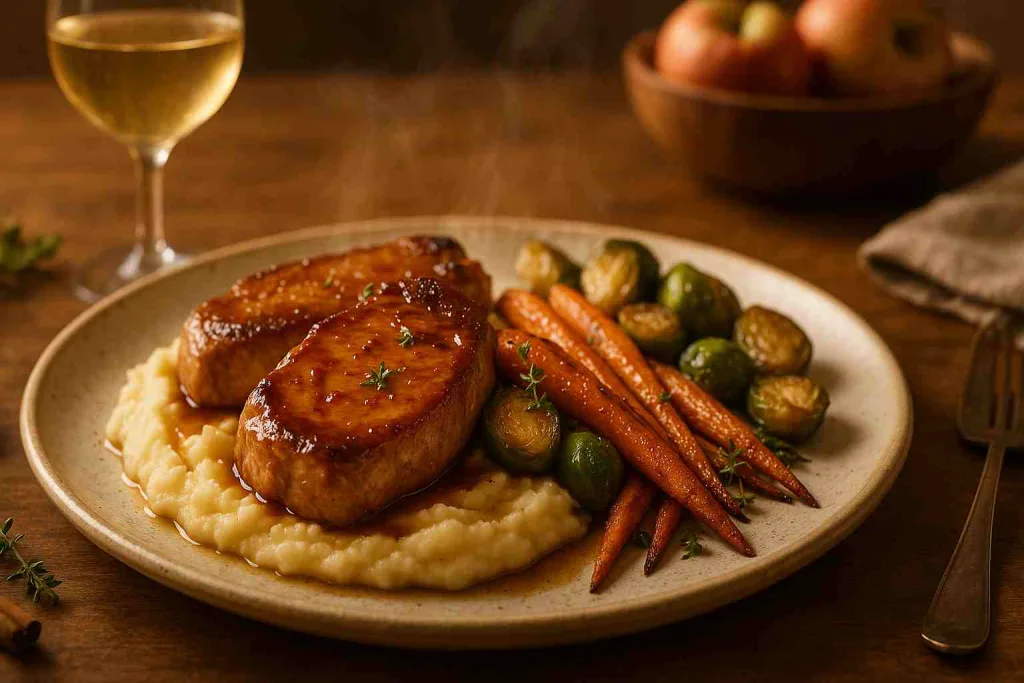 Serving of Apple Cider Glazed Pork Chops