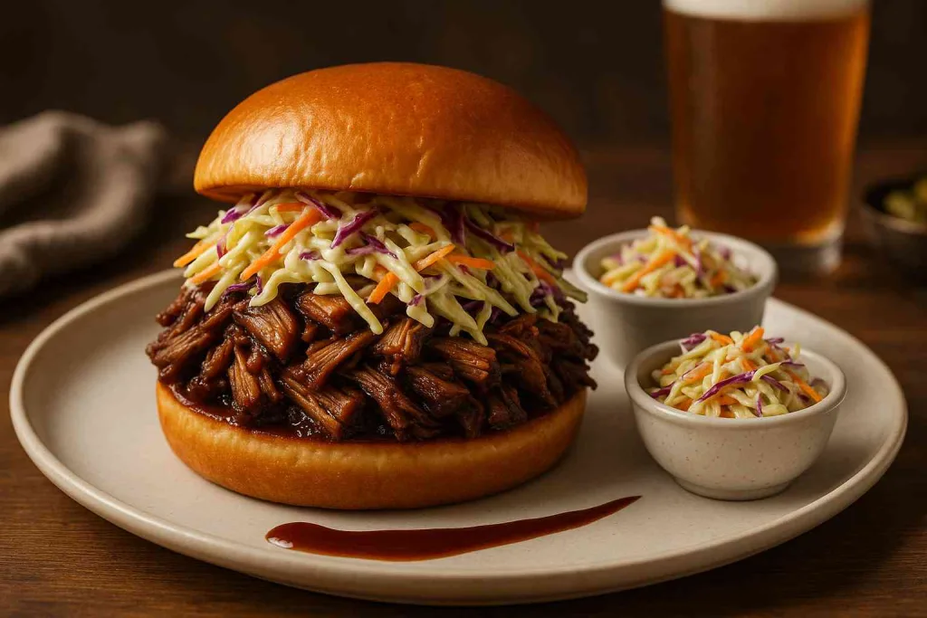 Serving of Brisket Sandwich with Creamy Slaw