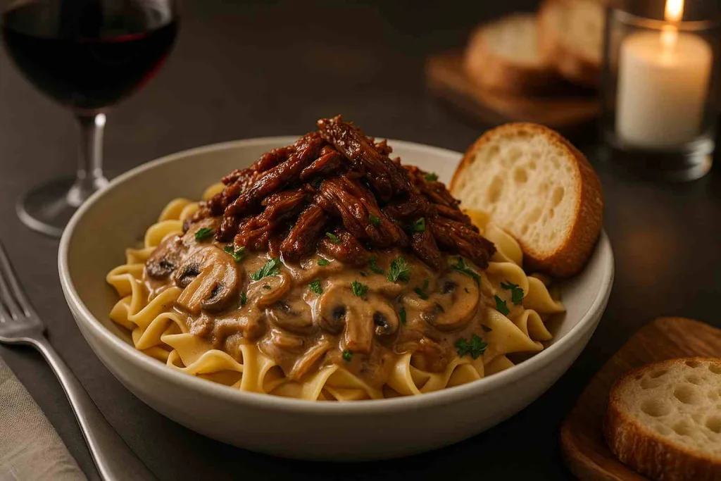 Serving of Brisket and Mushroom Stroganoff