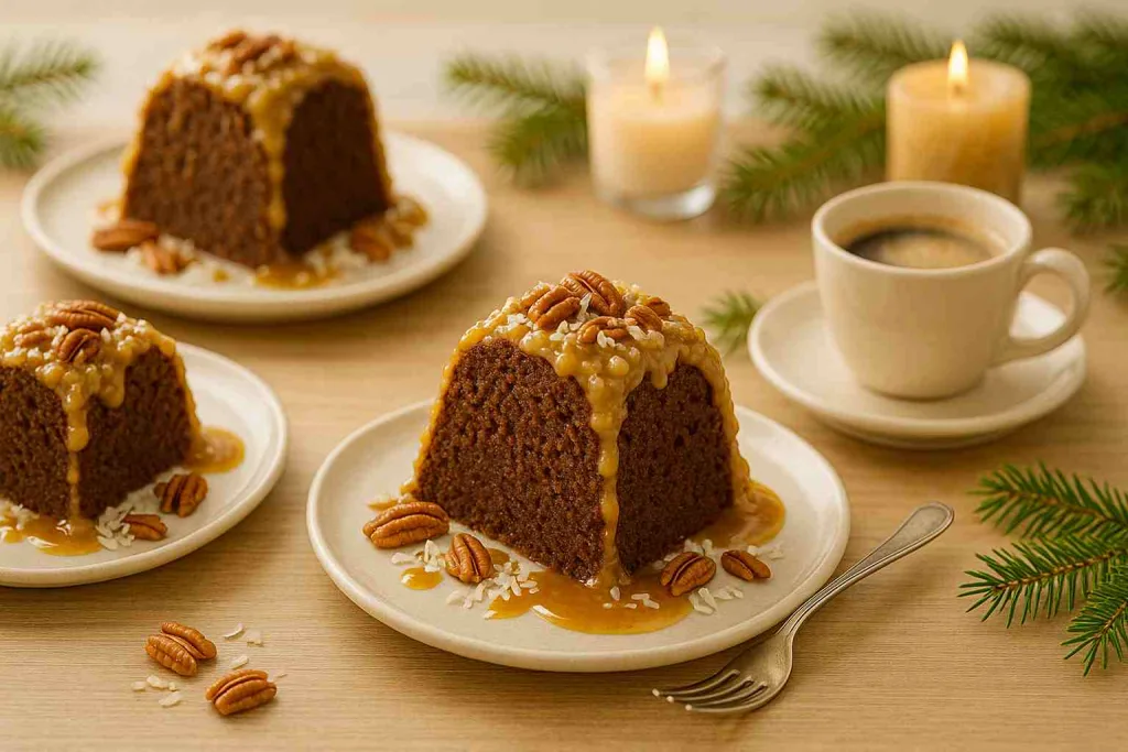 Serving of German Chocolate Pecan Pound Cake