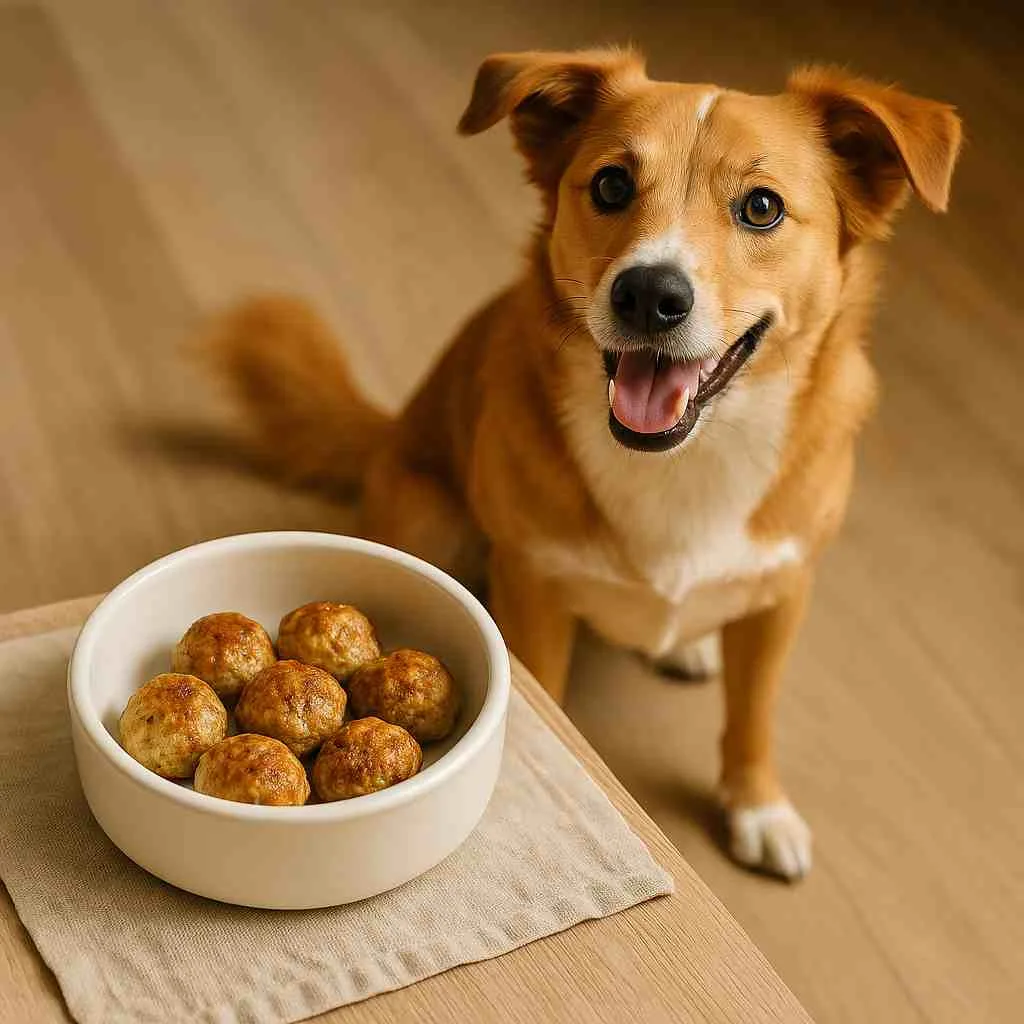 Serving of Homemade Ground Chicken Meatballs for Dogs