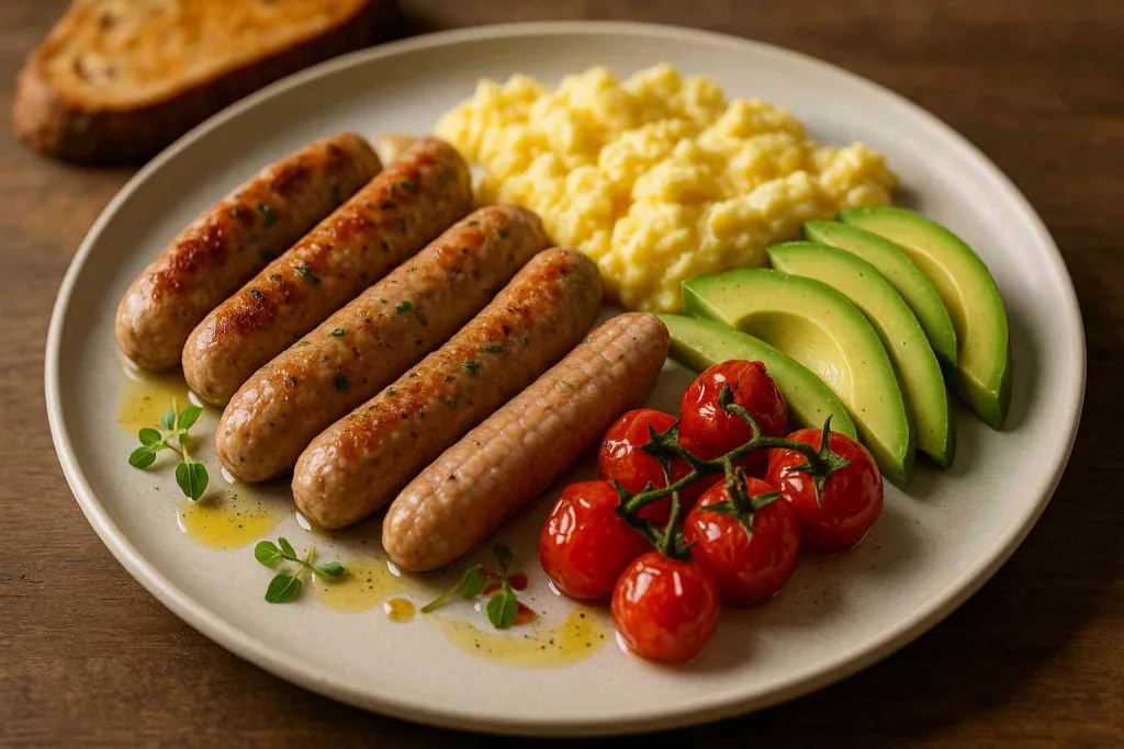 Serving of Juicy Chicken Breakfast Sausages