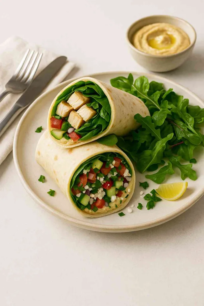 Serving of Mediterranean Hummus Wrap