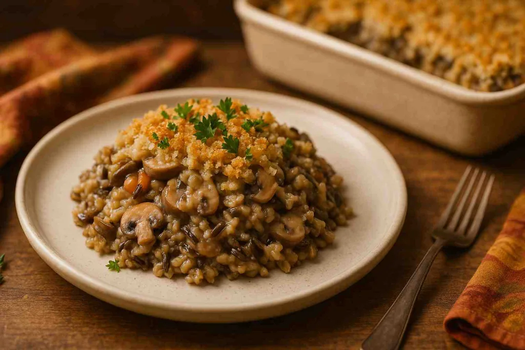 Serving of Mushroom and Wild Rice Casserole