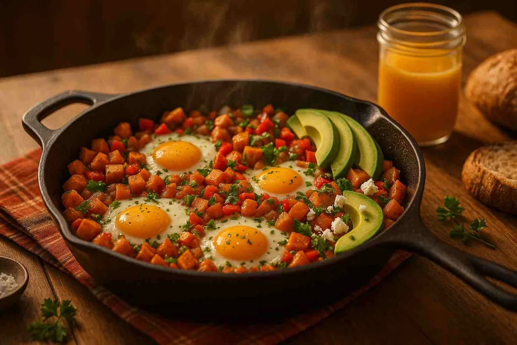 Serving of Sweet Potato Breakfast Hash with Eggs