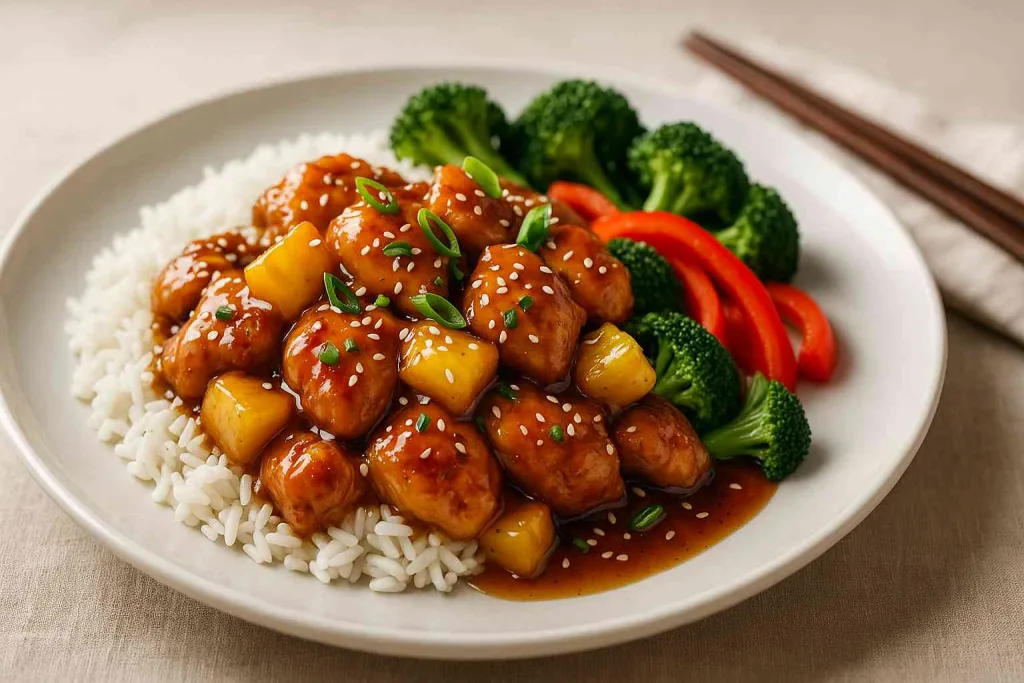 Serving of Sweet & Sticky Pineapple Bourbon Chicken