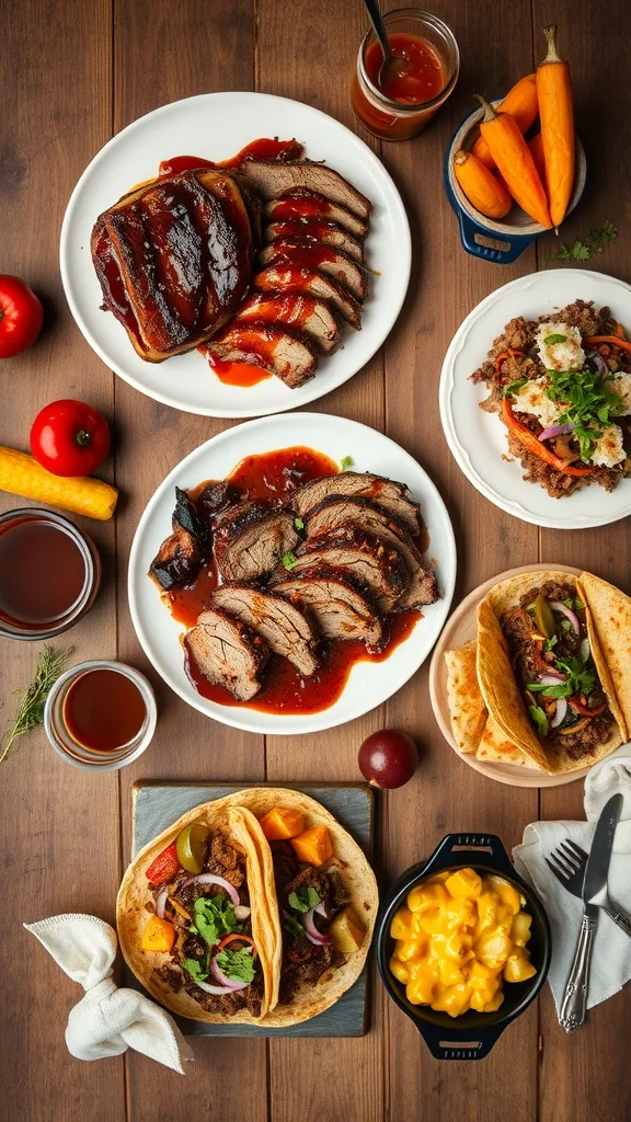 Delicious Honey Garlic Brisket served with various sides