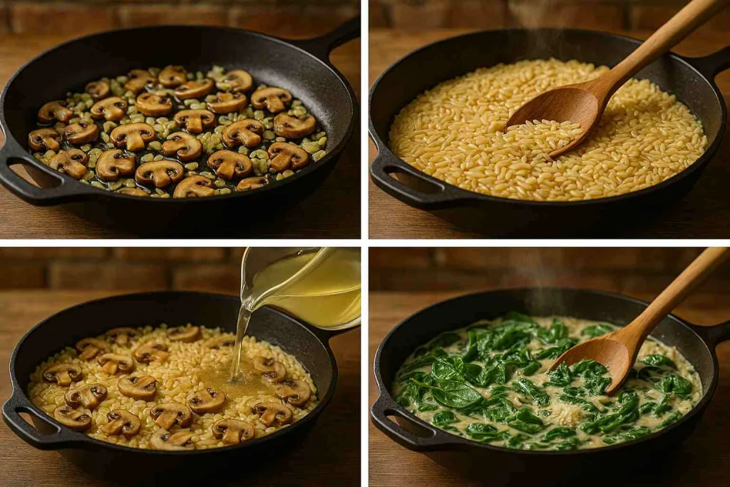 How to Make Spinach Mushroom Orzo Skillet