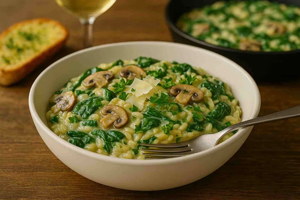 Serving with Spinach Mushroom Orzo Skillet